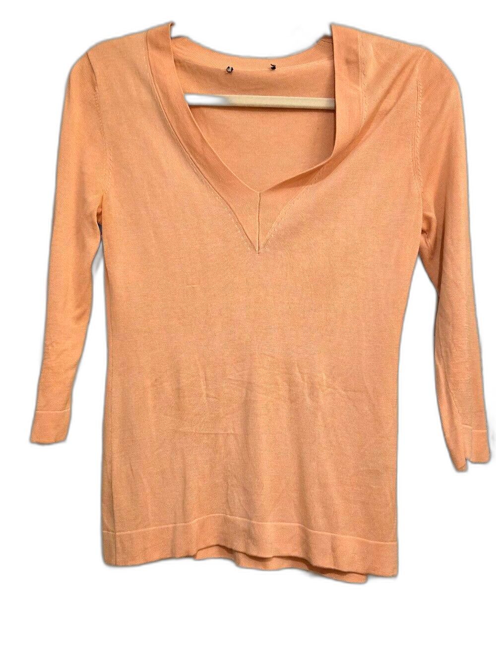 Women’s Peach V-Neck Lightweight Top Silk Blend Boho, Office-Chic, Feminine S